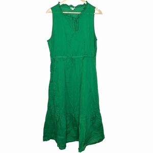 J Crew Ruffled Midi Dress Kelly Green Womens 14 Tiered Preppy Sundress Cottage